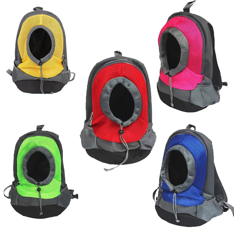 Portable Pet Backpack Carrier in various colors for small dogs, featuring mesh and durable materials.