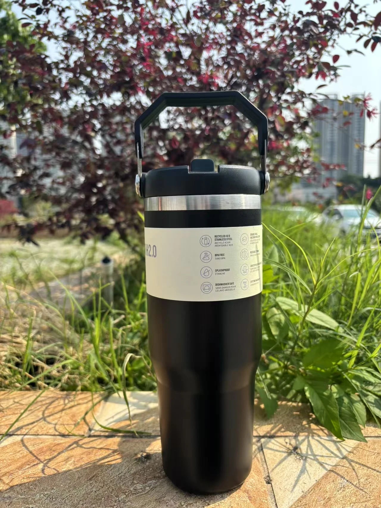 MINISO 30 oz Vacuum Thermos Cup with Treatment Double Layer Thermos Cup Stainless Steel Sports Water Bottle Hot and Cold Drinks