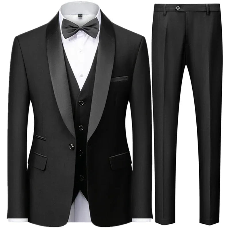 Men’s 3-Piece Slim Fit Suit – Blazer, Vest &amp; Pants for Wedding &amp; Party