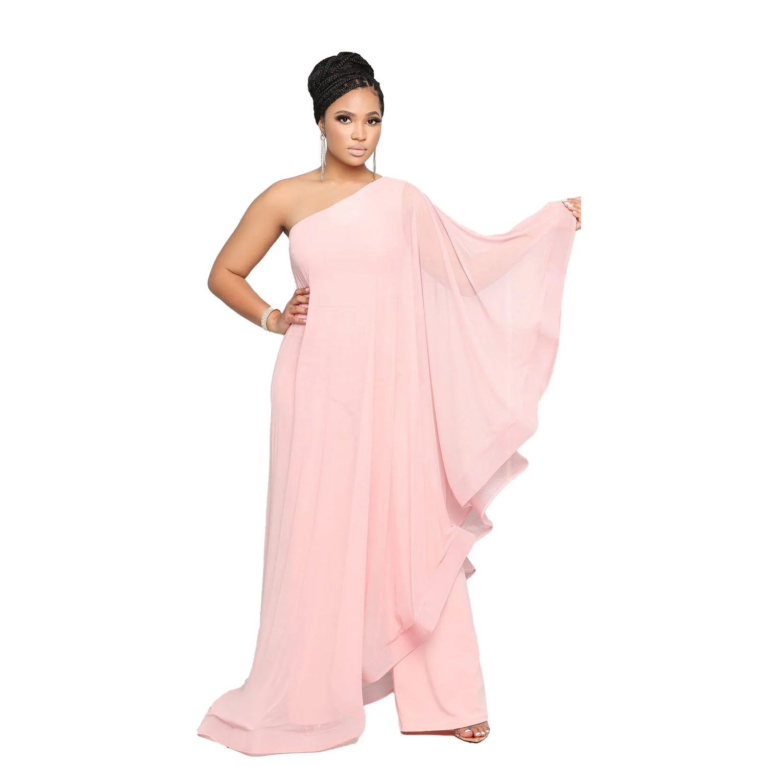 Crisluvᵀᴹ One-Shoulder Ruffle Sleeve Women’s Jumpsuit Elegant Slim Fit Aysmmetric Fashion Autumn