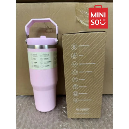 MINISO 30 oz Vacuum Thermos Cup with Treatment Double Layer Thermos Cup Stainless Steel Sports Water Bottle Hot and Cold Drinks