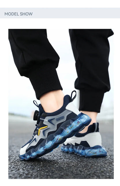 Children Shoes Thick Soled Running Rotary Buckle Kids Sports Casual Tennis For Girls Boys Outdoor Mesh Breathable Unisex Sneaker