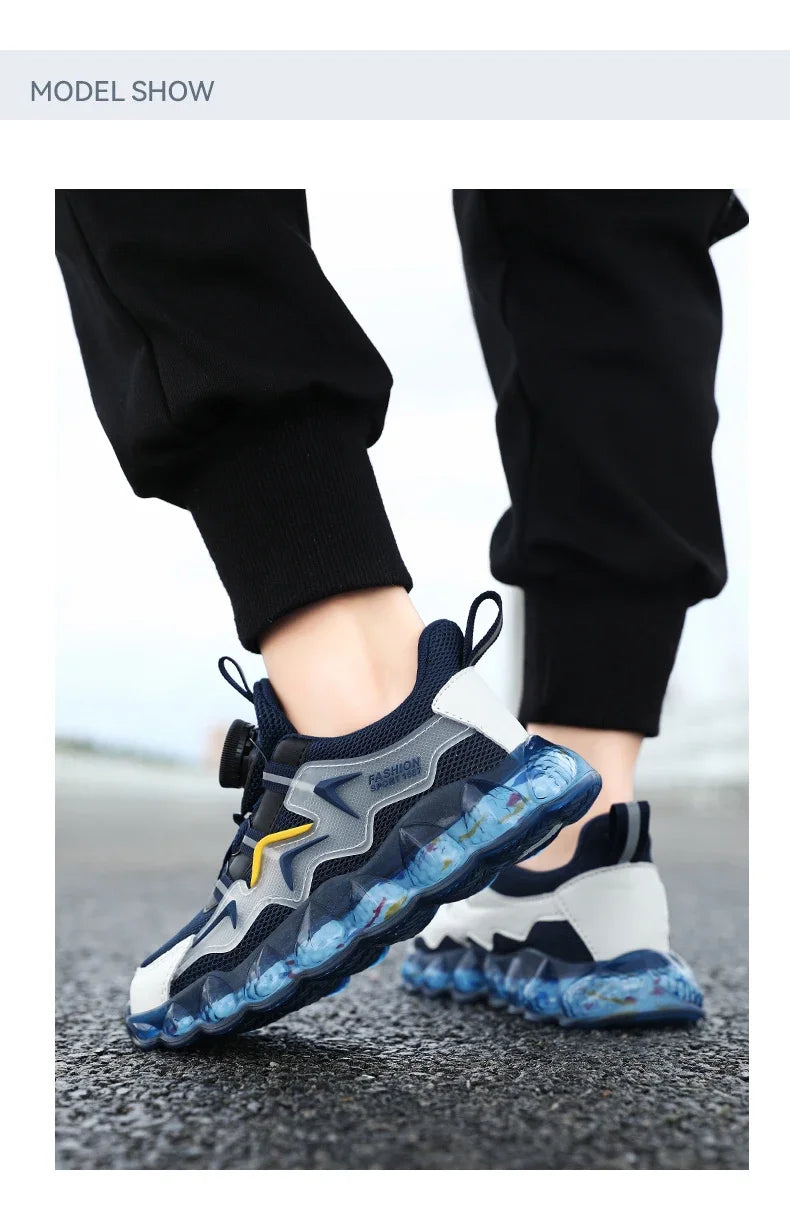 Children Shoes Thick Soled Running Rotary Buckle Kids Sports Casual Tennis For Girls Boys Outdoor Mesh Breathable Unisex Sneaker