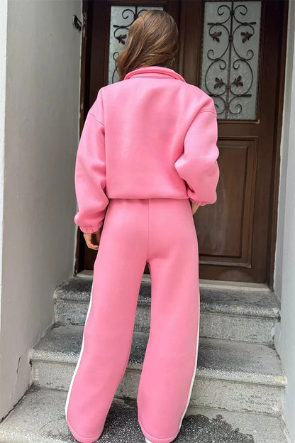 Casual High Neck Zipper Top And Straight Leg Pants Two Piece Set for women Comfortable Leisure
