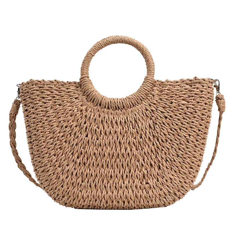 Straw Woven Handbags For Women Handmade Travel Seaside Beach Bag Summer New Handle Bucket Bag Shopping Tote Bag Basket Bolsa