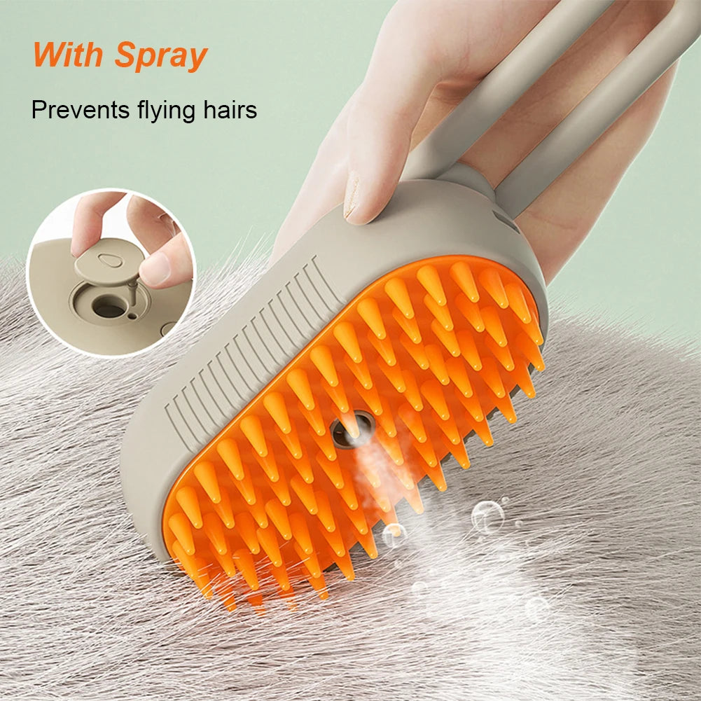 Crisluvᵀᴹ 3-in-1 Pet Steam Brush – USB Rechargeable Cat &amp; Dog Grooming Comb