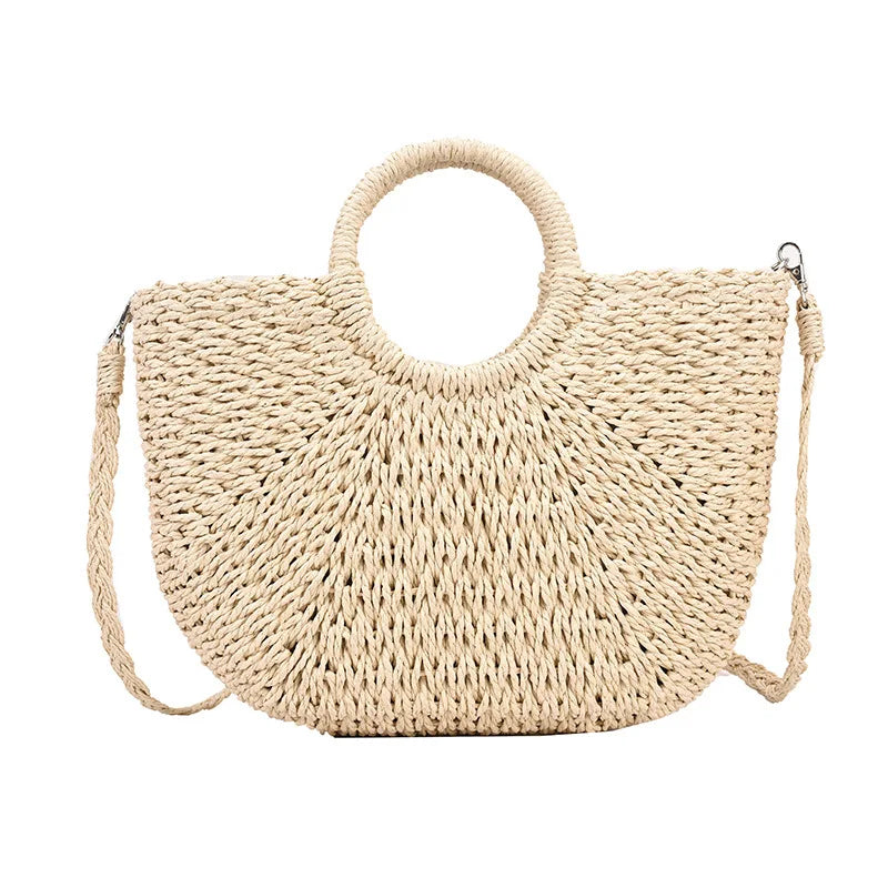 Straw Woven Handbags For Women Handmade Travel Seaside Beach Bag Summer New Handle Bucket Bag Shopping Tote Bag Basket Bolsa