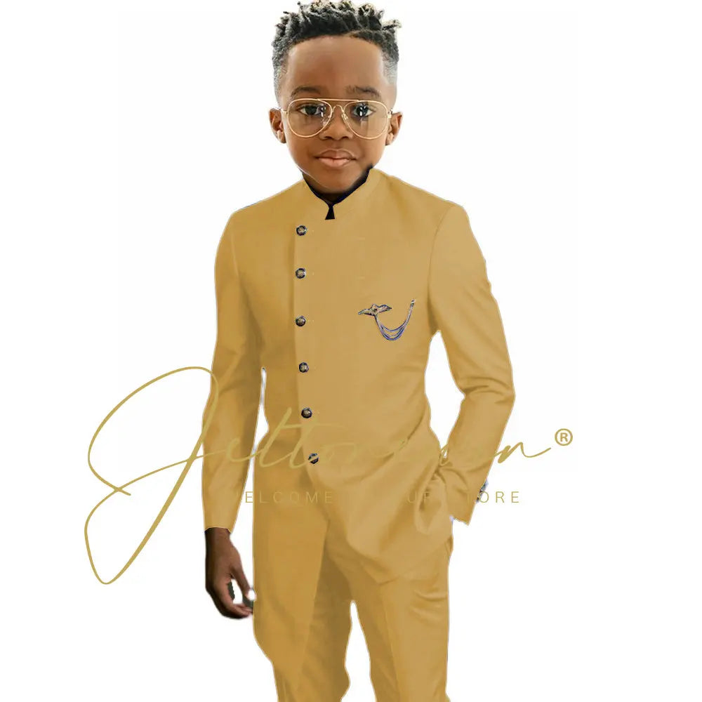Royal Blue African Design Boys Suits Set For Wedding Formal Tuxedo Kids Costume Piano Performance Children Tailor Made