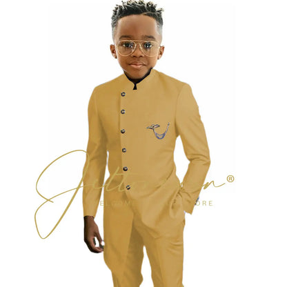 Royal Blue African Design Boys Suits Set For Wedding Formal Tuxedo Kids Costume Piano Performance Children Tailor Made