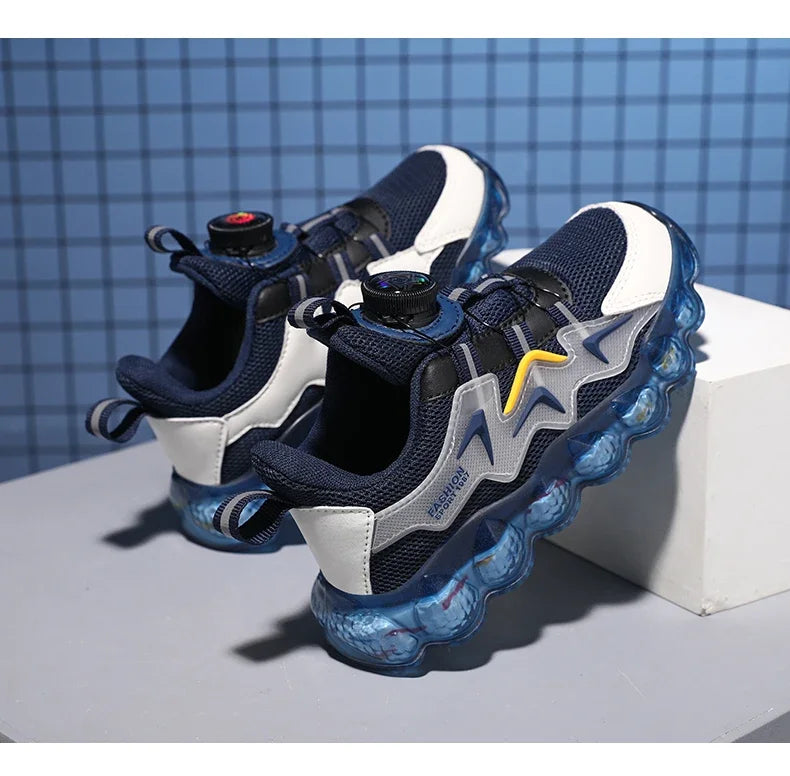 Children Shoes Thick Soled Running Rotary Buckle Kids Sports Casual Tennis For Girls Boys Outdoor Mesh Breathable Unisex Sneaker