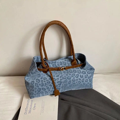 Trendy PU Leopard Print Tote Bag Large Capacity Casual Women&