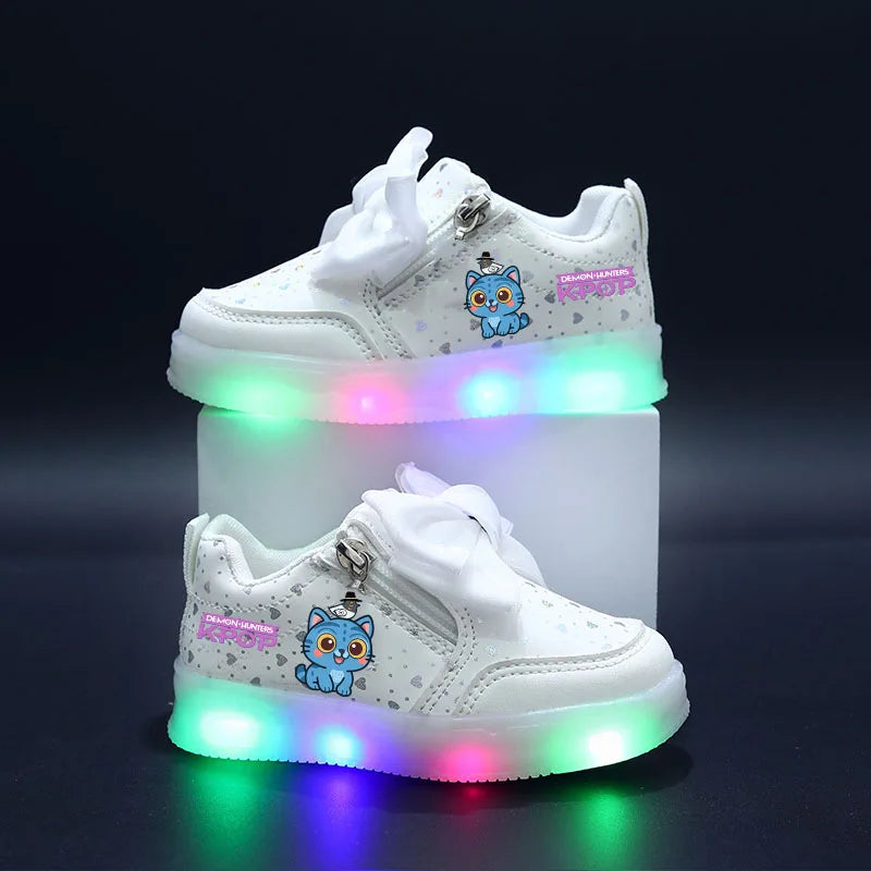 KPop Demon Hunters Shoes For Kids Children LED Shoes Baby Toddler Shoes 2-6 Y Anime Huntrix Luminous Sport Shoes Size 21-30