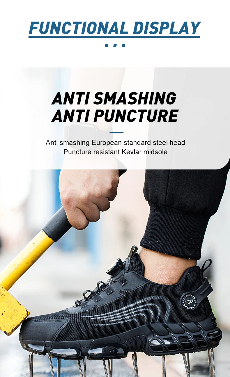Rotating Button Unisex Safety Shoes Men For Work Sneakers Shoes Puncture-Proof Protective Women Shoes Steel Toe Work footwear