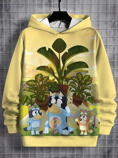 Blueys-Bingoed Kids Blue Dog 3D Print Sweatshirt – Unisex All-Season Pullover Hoodie for Boys &amp; Girls