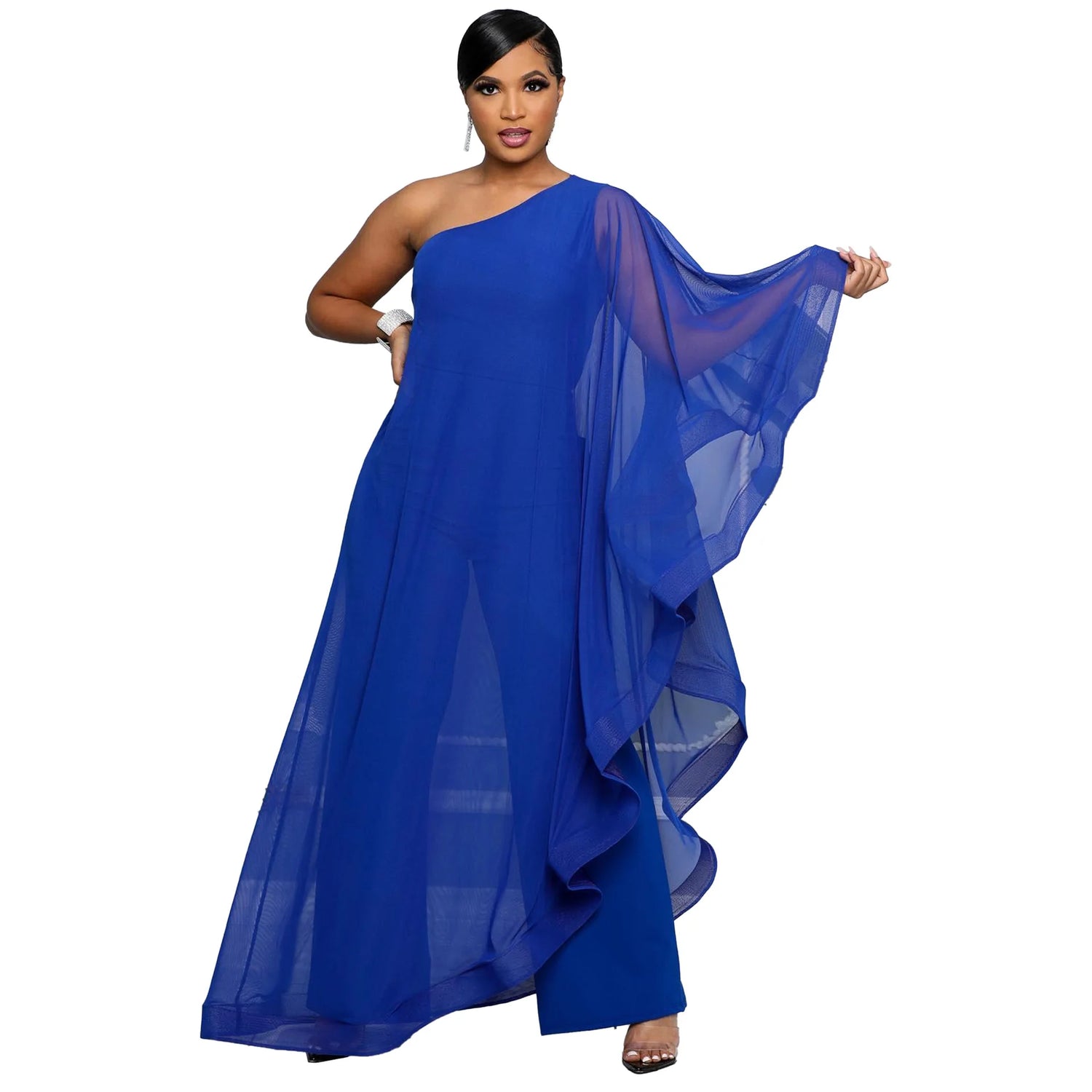 Crisluvᵀᴹ One-Shoulder Ruffle Sleeve Women’s Jumpsuit Elegant Slim Fit Aysmmetric Fashion Autumn