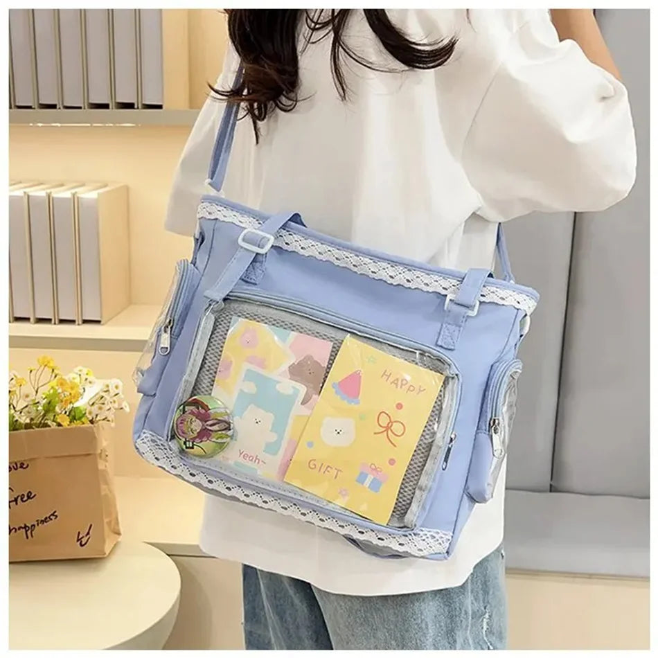 Japan Style Preppy Messenger Bag with Cute Bow Anime Shoulder Crossbody Bag For Sweet JK Girls Tote Bag