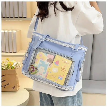 Japan Style Preppy Messenger Bag with Cute Bow Anime Shoulder Crossbody Bag For Sweet JK Girls Tote Bag