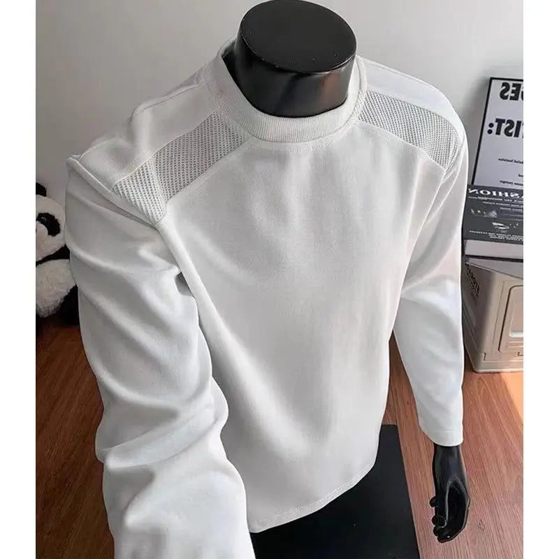 American Long-sleeved T-shirt for Men Autumn Winter Right Shoulder Round Neck Sweatshirt Bottoming Shirt