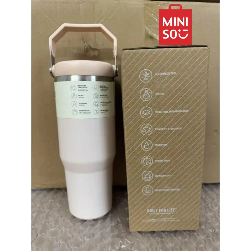 MINISO 30 oz Vacuum Thermos Cup with Treatment Double Layer Thermos Cup Stainless Steel Sports Water Bottle Hot and Cold Drinks