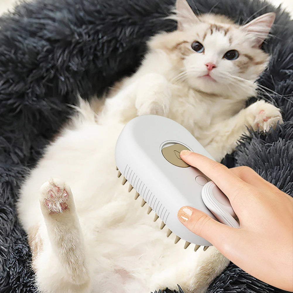 Crisluvᵀᴹ 3-in-1 Pet Steam Brush – USB Rechargeable Cat &amp; Dog Grooming Comb