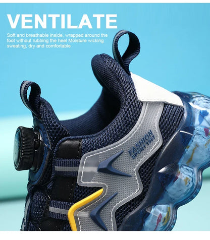 Children Shoes Thick Soled Running Rotary Buckle Kids Sports Casual Tennis For Girls Boys Outdoor Mesh Breathable Unisex Sneaker