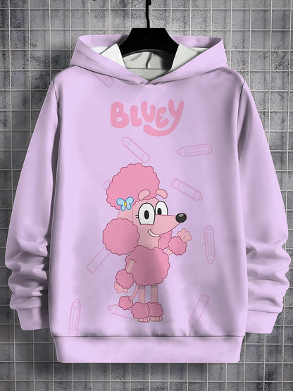 Blueys-Bingoed Kids Blue Dog 3D Print Sweatshirt – Unisex All-Season Pullover Hoodie for Boys &amp; Girls