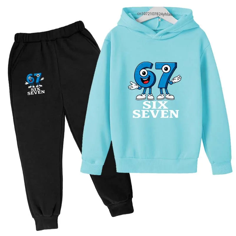 Six Seven Funny Number Cartoon Print Kids Spring Autumn Casual 2Pcs Hoodie+Jogging Pants Tracksuits 2-13Years Boys Girls Clothes