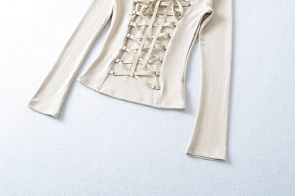 Crisluvᵀᴹ Women’s Y2K Lace-Up V-Neck Cropped Long Sleeve Top