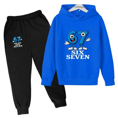 Six Seven Funny Number Cartoon Print Kids Spring Autumn Casual 2Pcs Hoodie+Jogging Pants Tracksuits 2-13Years Boys Girls Clothes