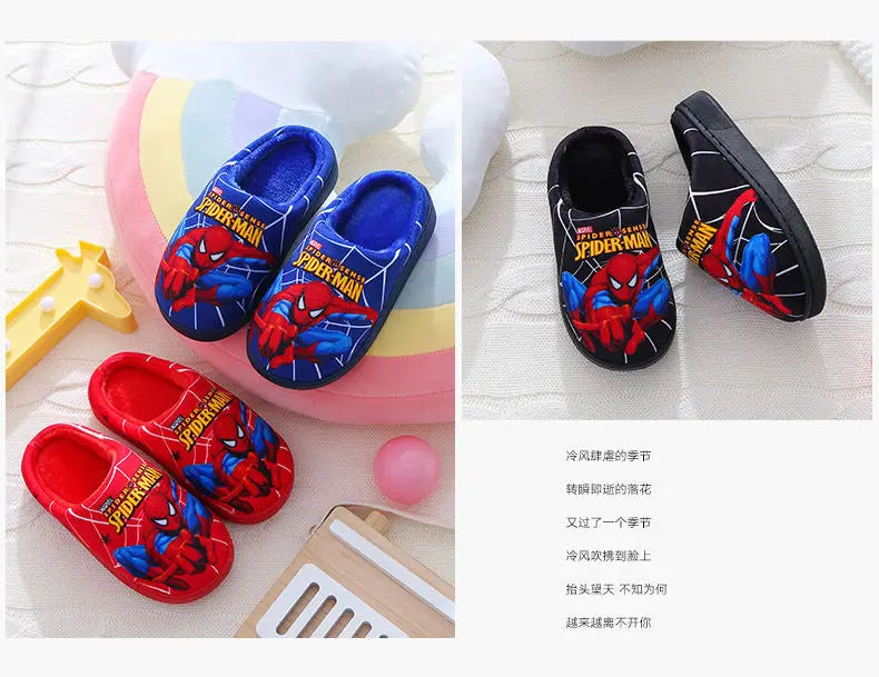 Cartoon Printed Spider-man Cotton Slippers For Children&