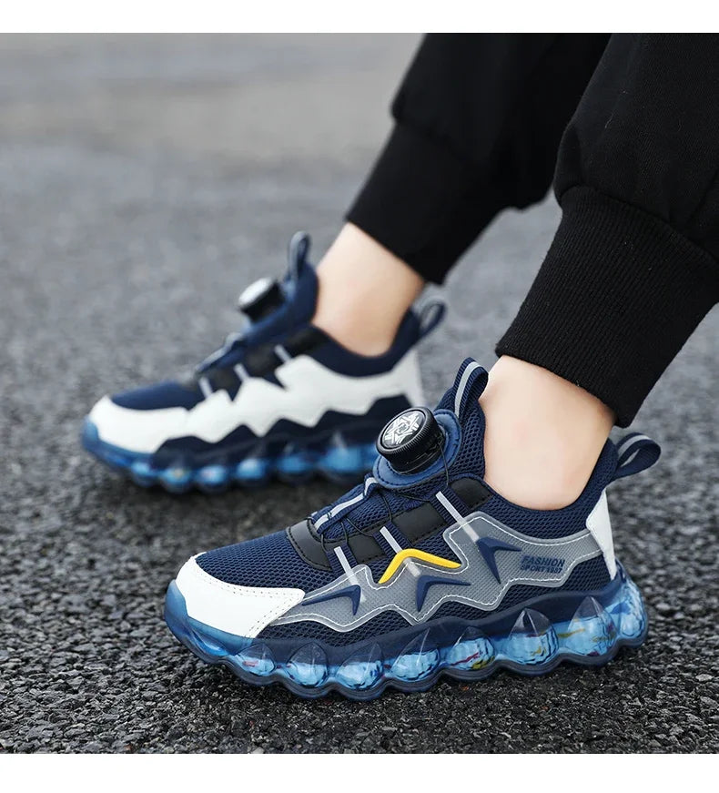 Children Shoes Thick Soled Running Rotary Buckle Kids Sports Casual Tennis For Girls Boys Outdoor Mesh Breathable Unisex Sneaker