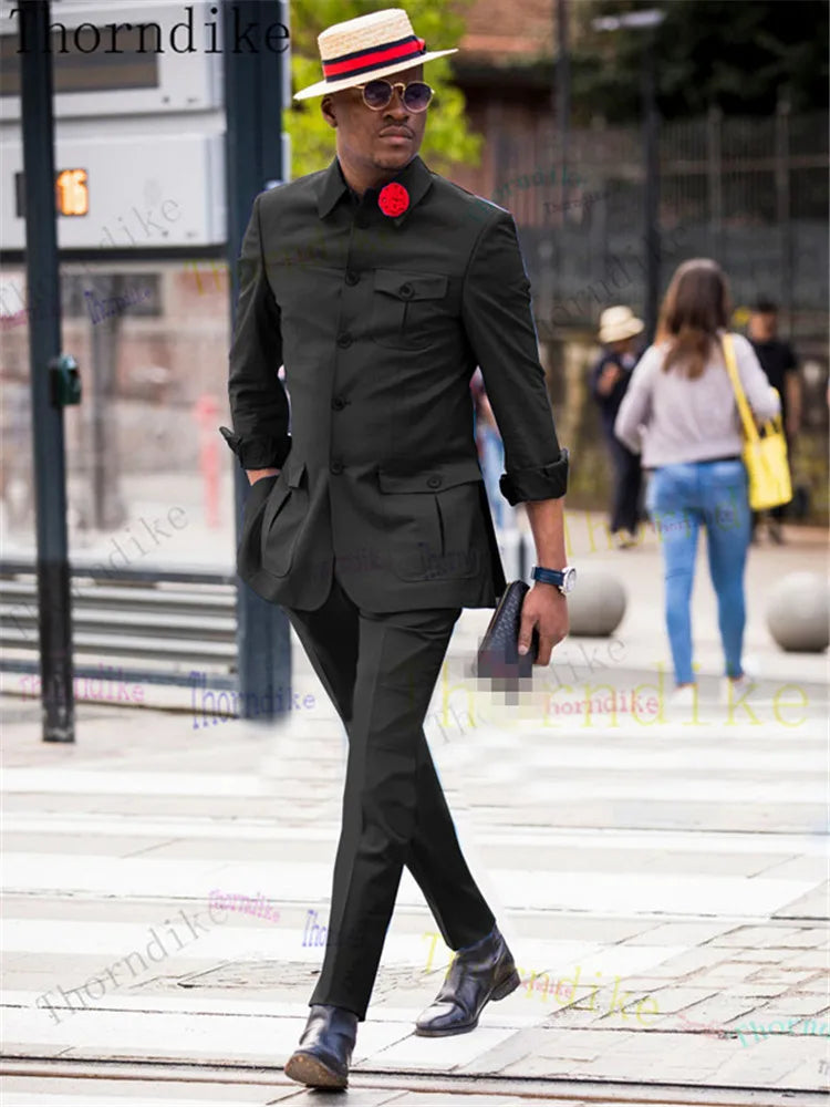 Thorndike Latest Affrica Classic Jacket Pants Designs Suits For Wedding Slim Fit Formal Set Men Groom Tuxedo Prom Costume Homme
