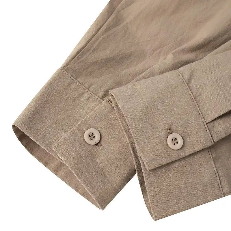 Women Blouses Turn Down Collar Vintage Button Shirts Cardigan Solid Long Sleeve Shirt Outerwear Office Lady Elegant Regular