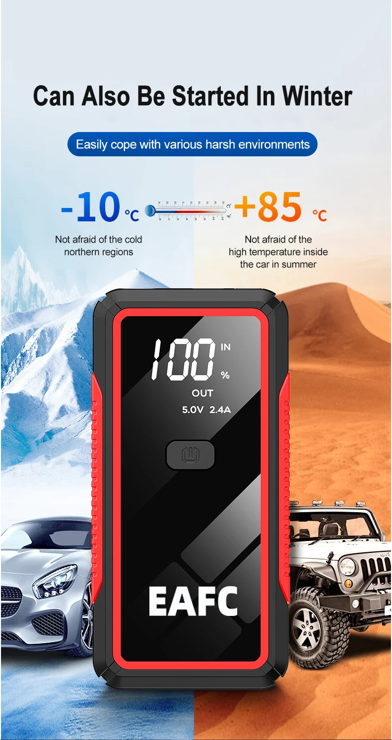 EAFC 12V Car Jump Start 600A-2000A Car Battery Starter Booster Auto Starting Device Emergency Start Portable Power Bank