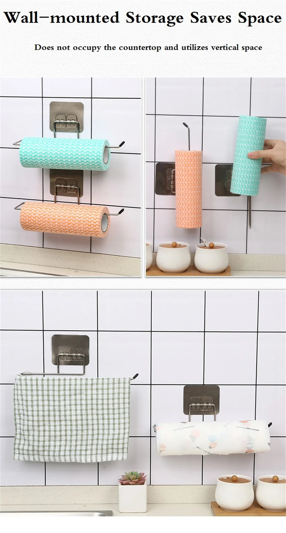 Adhesive Hanging Paper Roll Towel Holder Bathroom Toilet Storage Stand Kitchen Organizer Napkin Rack Stainless Steel Wall Mount