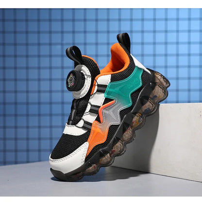 Children Shoes Thick Soled Running Rotary Buckle Kids Sports Casual Tennis For Girls Boys Outdoor Mesh Breathable Unisex Sneaker