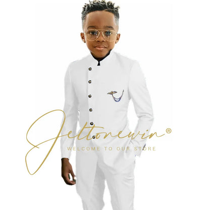 Royal Blue African Design Boys Suits Set For Wedding Formal Tuxedo Kids Costume Piano Performance Children Tailor Made
