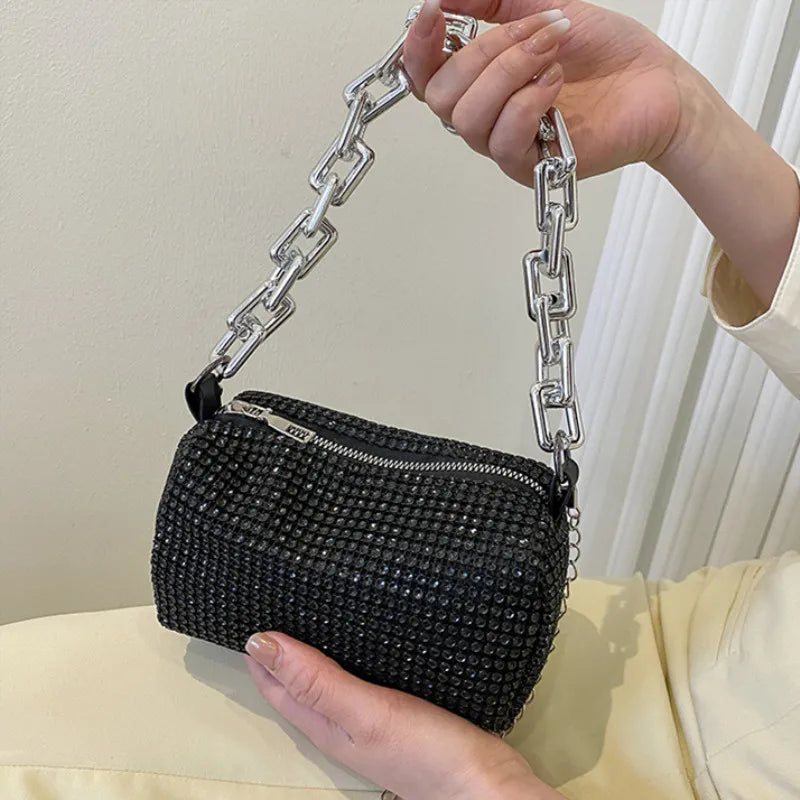 Allover Rhinestone Bucket Bag, Glitter Chain Prom Purse, Women&