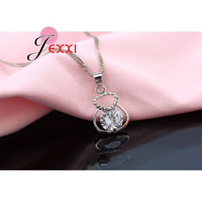 New 925 Silver Color Jewelry Sets Include Rhinestone Necklace Earrings Purse Wedding Anniversary Accessories Gift