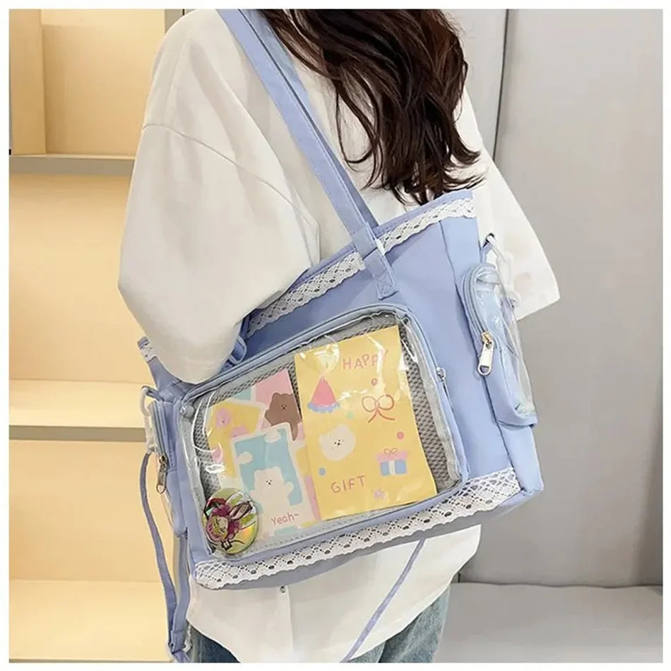 Japan Style Preppy Messenger Bag with Cute Bow Anime Shoulder Crossbody Bag For Sweet JK Girls Tote Bag