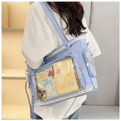 Japan Style Preppy Messenger Bag with Cute Bow Anime Shoulder Crossbody Bag For Sweet JK Girls Tote Bag