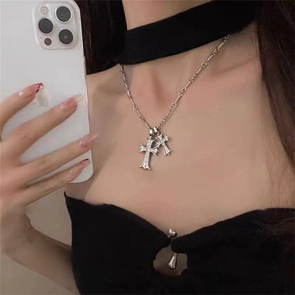Cross Necklace K Gold/Silver Plated Double Cross Pendant Necklace Diamond Cross Link Chain Jewelry Religious Gifts for Women