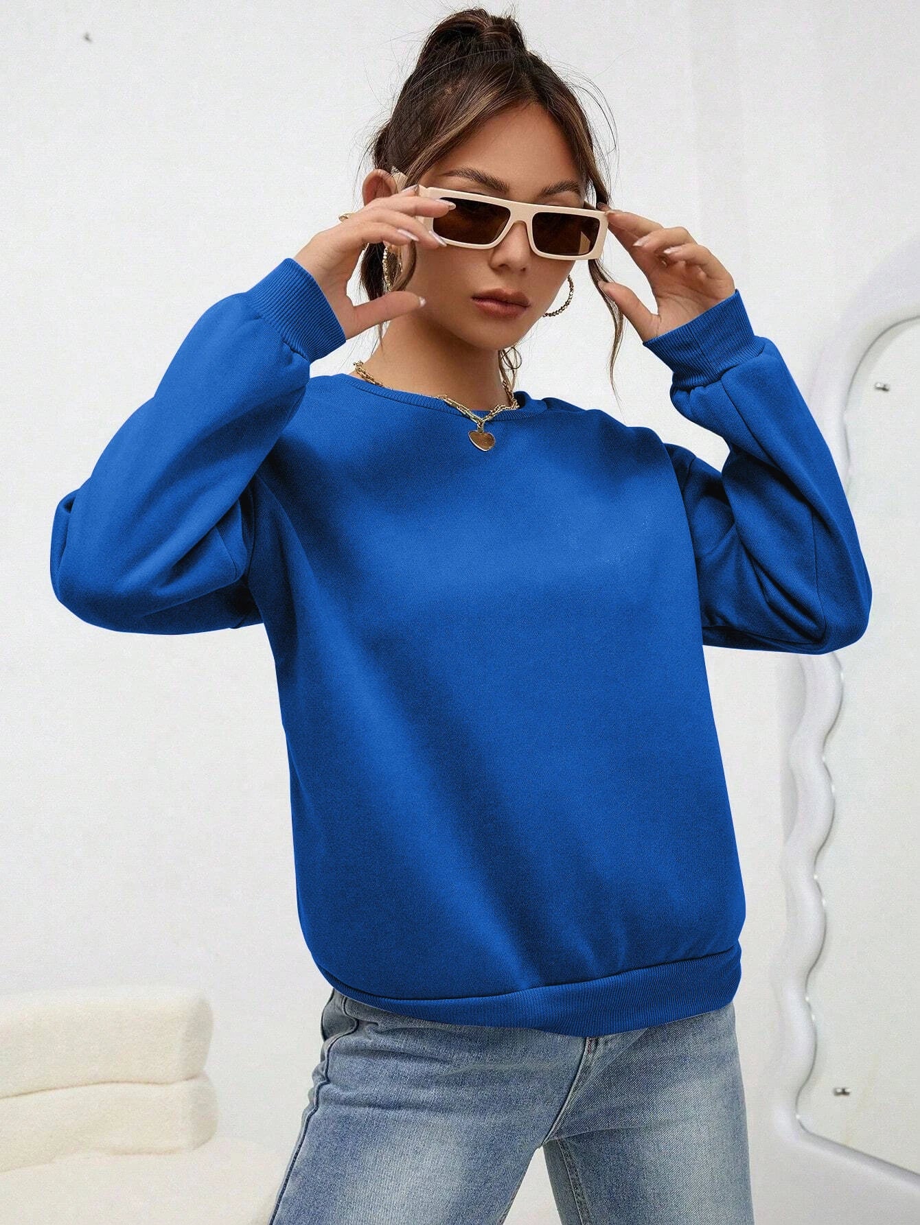 Women’s Casual Solid Color Hoodie – Loose Crewneck Autumn Pullover
