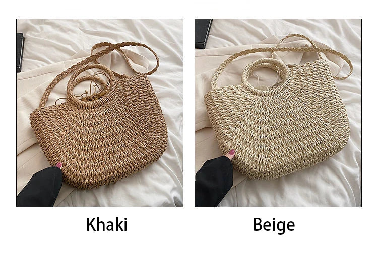 Straw Woven Handbags For Women Handmade Travel Seaside Beach Bag Summer New Handle Bucket Bag Shopping Tote Bag Basket Bolsa