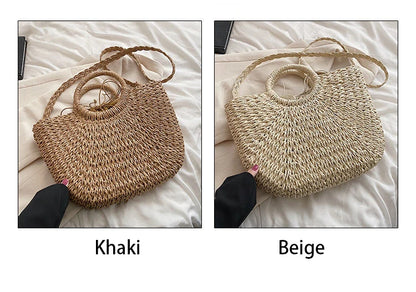 Straw Woven Handbags For Women Handmade Travel Seaside Beach Bag Summer New Handle Bucket Bag Shopping Tote Bag Basket Bolsa