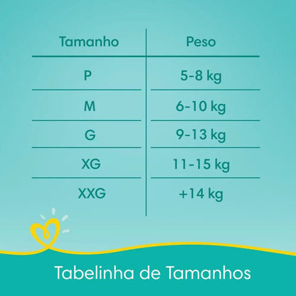 Diaper Pampers Confort Sec Super Size G 60 Units size chart with weight ranges for various diaper sizes.