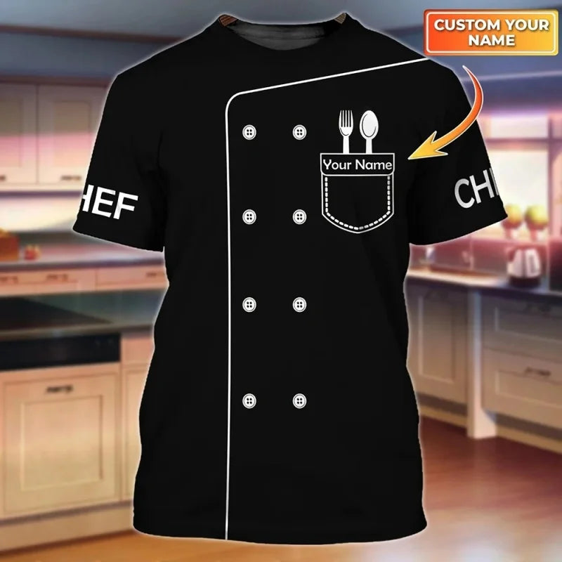 Chef Uniform Pattern T Shirt For Men Customized Name 3D Printed Tees Harajuku Short Sleeve Baggy Street Tops Cool T-shirts