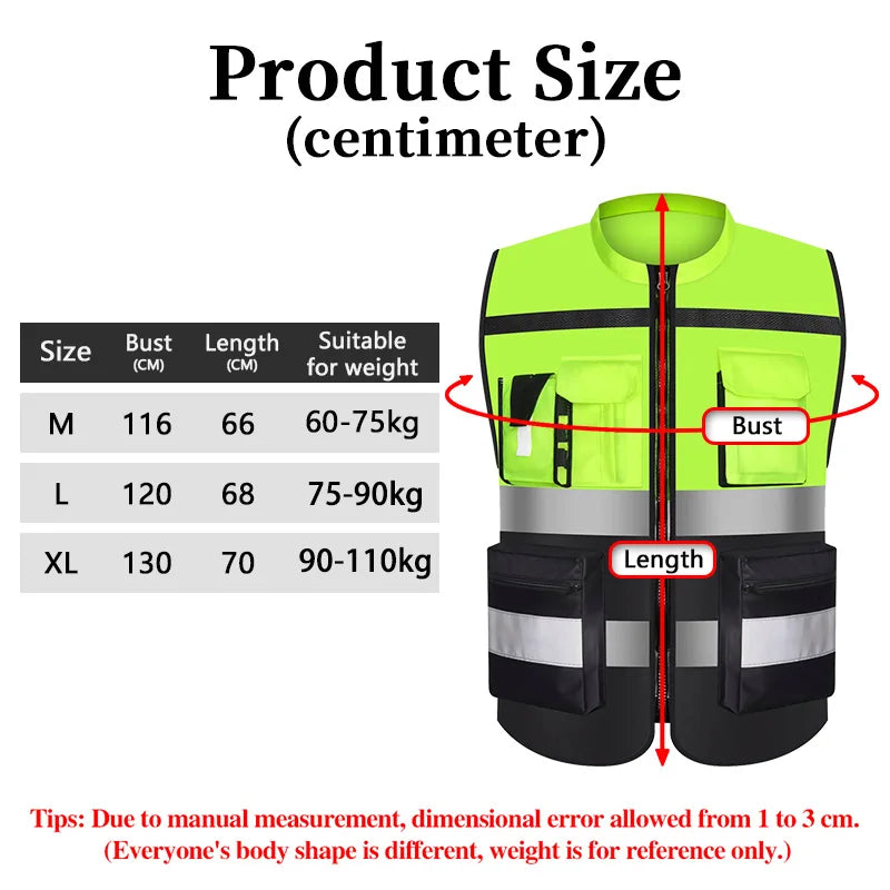 Custom LOGO Safety Vest for Men Work Vest with Pockets and Zipper Safety Construction Two Tone Workwear Vest Volunteer Uniform