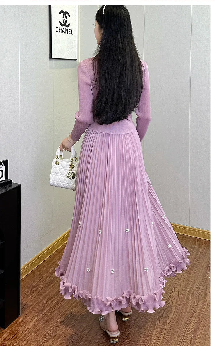 Pleated Long Dress Autumn Hot Sale Women&