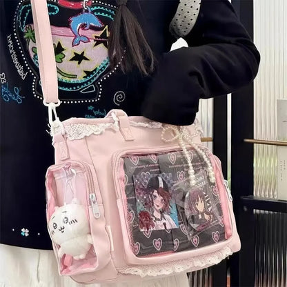 Japan Style Preppy Messenger Bag with Cute Bow Anime Shoulder Crossbody Bag For Sweet JK Girls Tote Bag